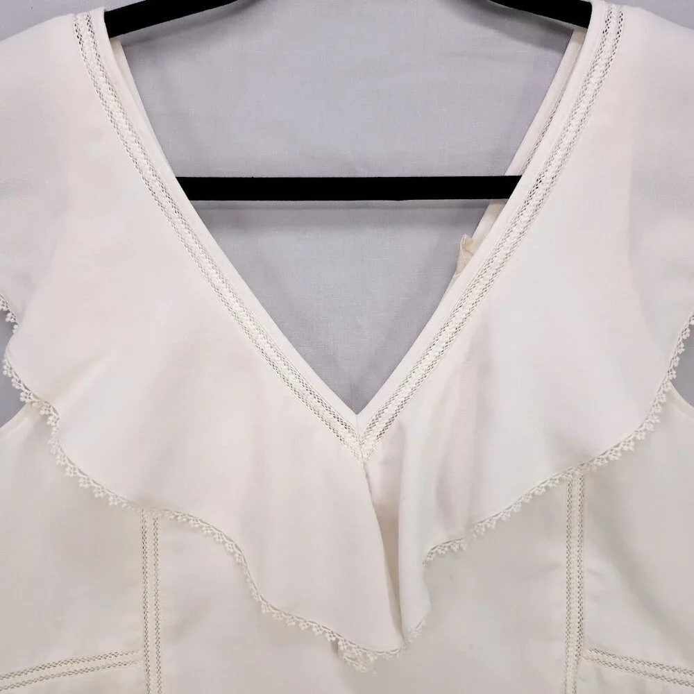 Sezane Blouse Ivory Ruffle V-Neck Sleeveless Tank Top Womens Size 36 - Picture 9 of 13